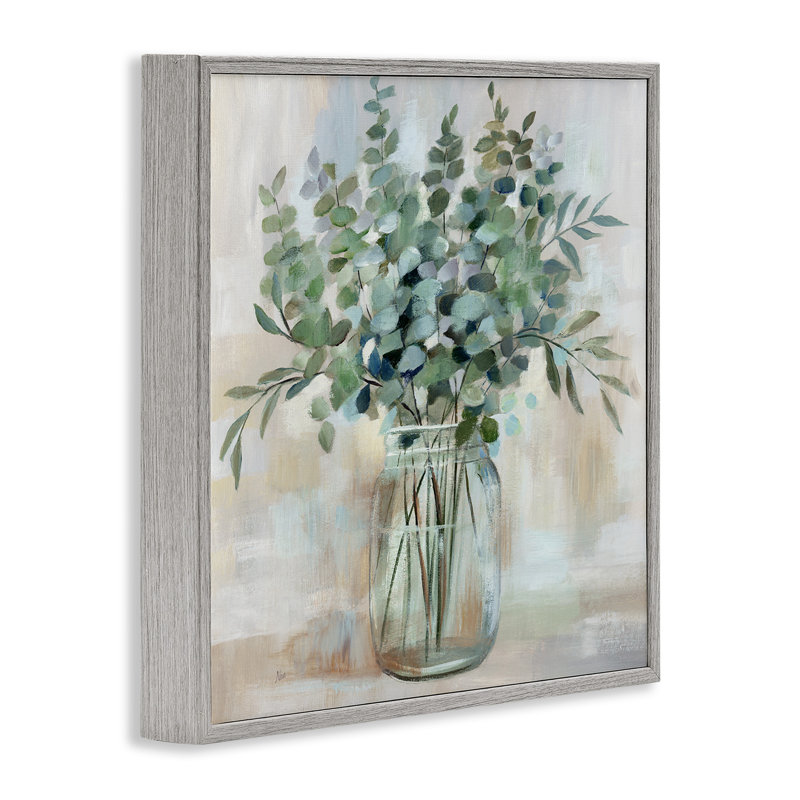 Soothing Eucalyptus Herb Arrangement Gray Framed Giclee Art by Nan, 12" H x 12" W x 1.5" D, Farmhouse Gray Framed Giclee