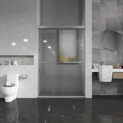 44"-48" W x 76" H Semi-Frameless Double Sliding Shower Door with Clear Glass