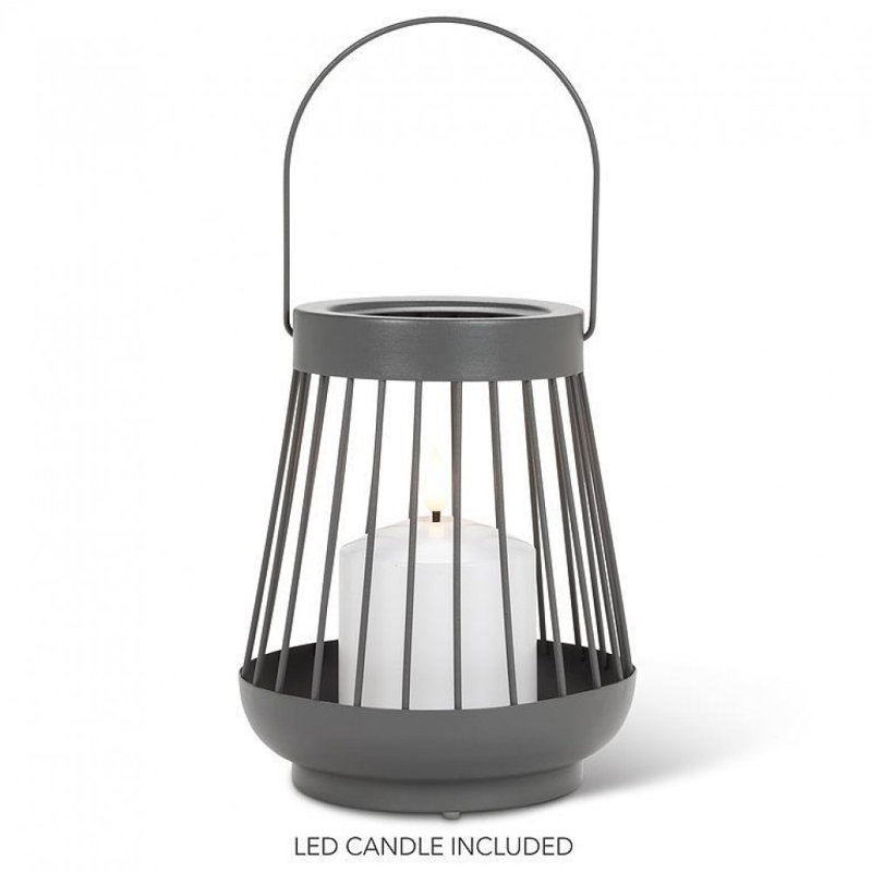 Spoke Pattern With White Led Candle Lantern, Gray