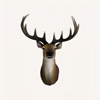 18.9" W Faux Taxidermy Stag Deer Head Wall Mount, Resin Antlered Bust Sculpture for Cabin & Farmhouse Decor