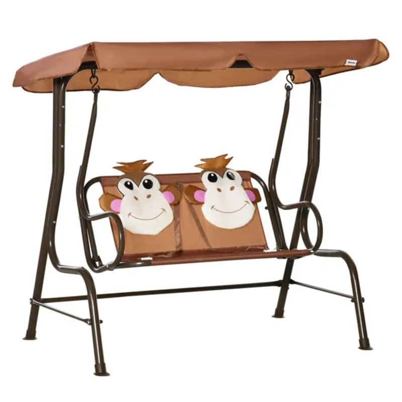 Balancelle de café pour enfant avec auvent réglable et ceintures de sécurité, motif de singe pour les enfants de 3 à 6 ans