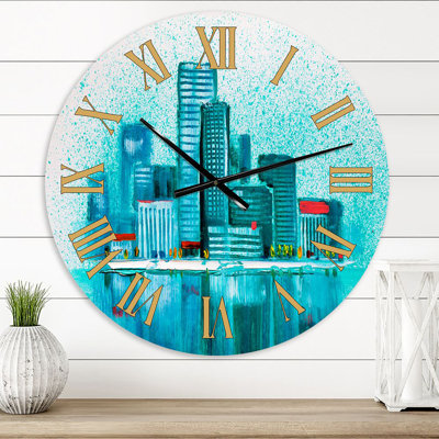 Cityscape Of Skyscrapers In Modern City V - Modern Wall Clock