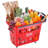 Plastic Rolling Shopping Trolley Basket On Wheels 6PCS 39L with Handle Red