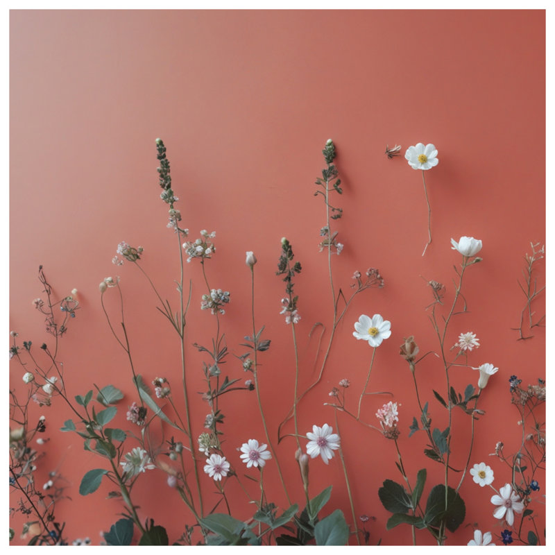 Wildflowers On Coral Background Double Sided Throw Pillows, 14 x 14 inches