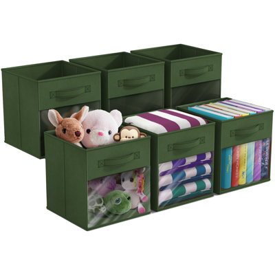 Sorbus 11" Storage Bin with Clear Window – 6-Pack Foldable Fabric Organizers, Dark Green