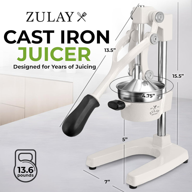 Zulay Kitchen Professional Citrus Juicer - Heavy Duty Manual Orange Juicer And Lime Squeezer Press Stand, White