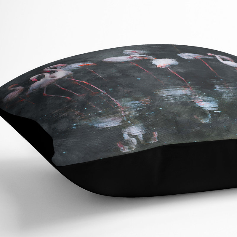 Reflection of Flamingos Painting Cushion with Filling, Black, 40cm H x 40cm W x 15cm D