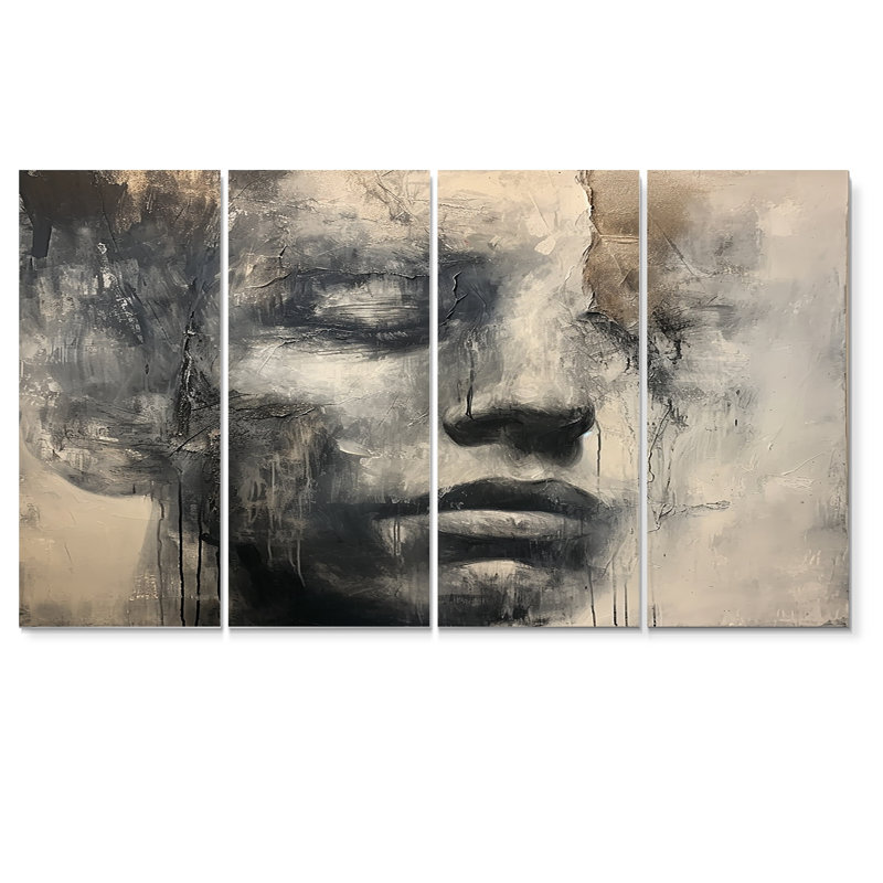 Contemplation, monochrome, homme, Portraits abstraits, ensemble d'art mural, 4 pièces, H 28 po x l 48 po