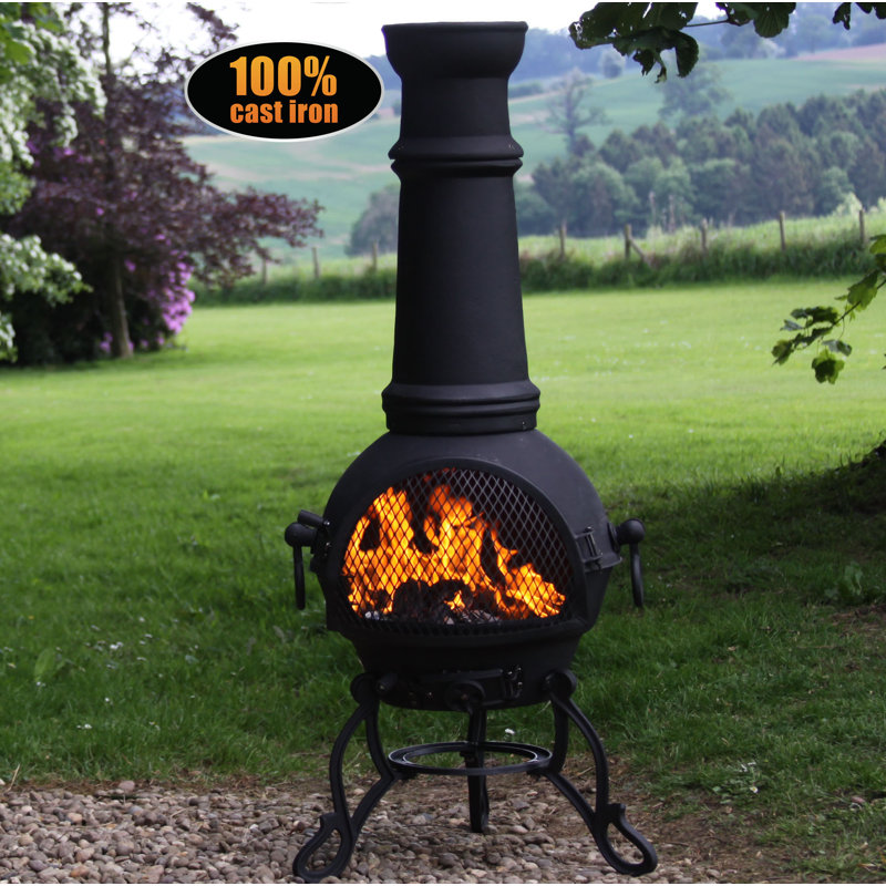 Toledo Column Cast Iron Smokeless Chimnea, Black, 115cm H x 41.5cm W x 41.5cm D