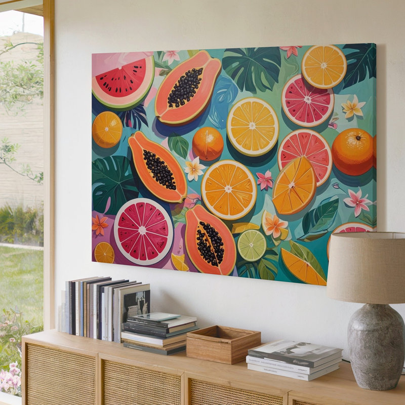 Toile, art tropical avec art abstrait, H 9 po x l 12 po