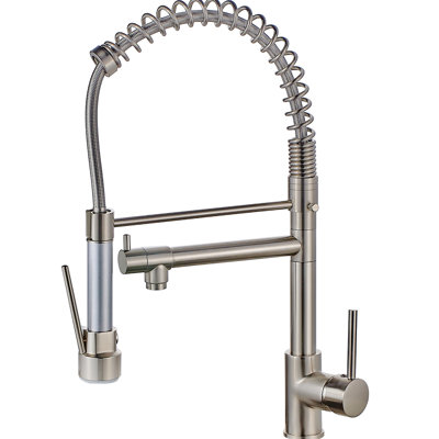 Solid Brass Kitchen Faucet, Pull Down Spray Function, Brushed Nickel, Single Handle, Sink Faucet With , Nickel Coating, For Use