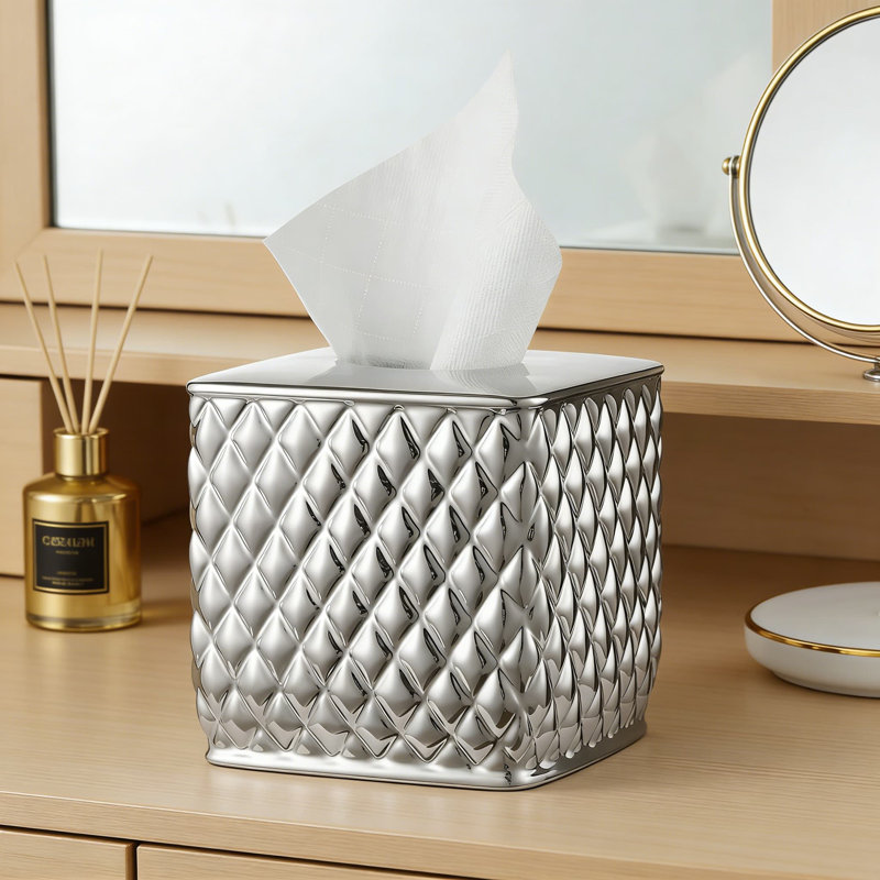 Porte-couvercle de boîte à mouchoirs en céramique, accessoire de cuisine et de salle de bain carré décoratif avec finition brillante, décoration intérieure moderne pour comptoir