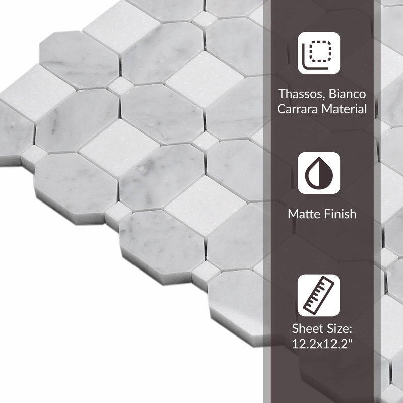 12.2" x 12.2" Mosaic Wall & Floor Tile, White