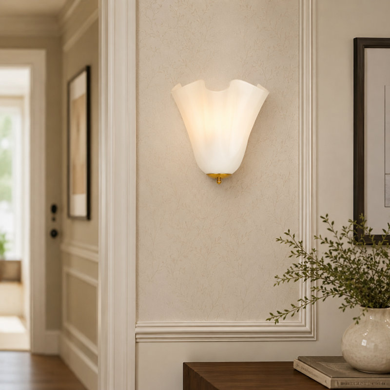 1- Light Dimmable 9.7'' W Milky Glass Wall Sconce