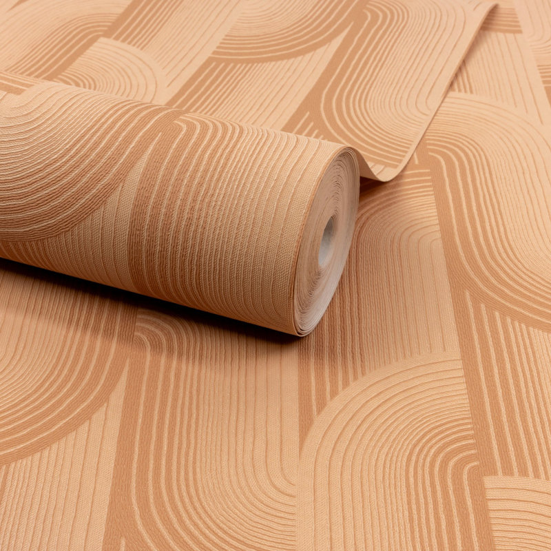 Precious Weaves Collection Geometric Swirls Wallpaper Roll, Orange