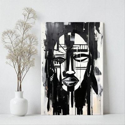 1Pc Framed Canvas Poster Print Abstract Face, Black and White Splash Ink, Expressionist Style Wall Art Wall Pediments, Wall Decor, Perfect for Room De