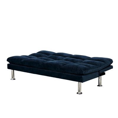 Navy Microfiber Contemporary Futon Converting To Bed, 2 - Seat, Made, Extra Support Leg, Good For Guests Seat Movie Watching Comfort