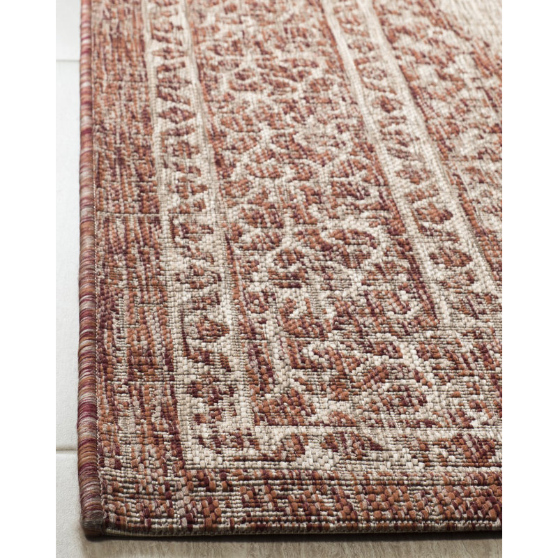 Auburn Beige/Terracotta Indoor/Outdoor Rug, Rectangle 61 x 109 cm