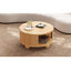Table basse ronde cannelée avec rangement, bois de pin massif, porte coulissante, 31,8 po