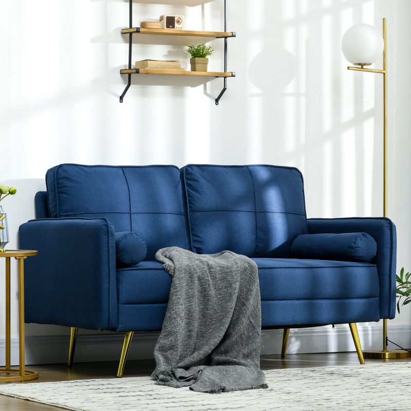 Causeuse à accoudoirs carrés 56,3 po Tandice, 100 % polyester bleu