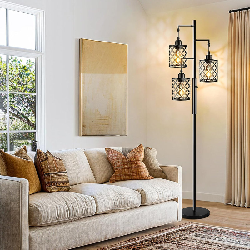 68" Dimmable Floor Lamp With Elegant Metal Cage, Modern Industrial Standing Lamp For Living Room, Bedroom, Study, Office (Includes 2000LM LED Bulbs)