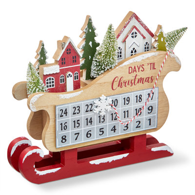 Christmas Sleigh Countdown Calendar Red Wood