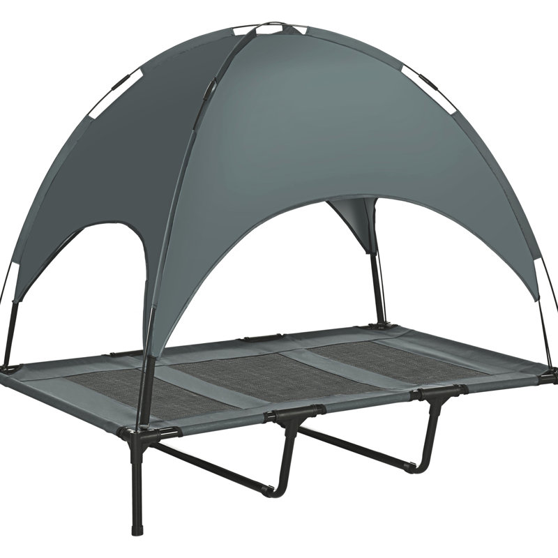 Lit de camp surélevé gris 48 pouces, avec amélioration du débit d'air et lit de lit pour chien portable, pour circulation d'air, auvent de protection en filet