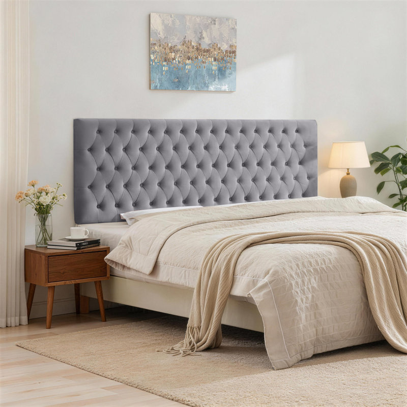 Tête de lit tapissier Aveigha Elegant, Très grand, Velours gris