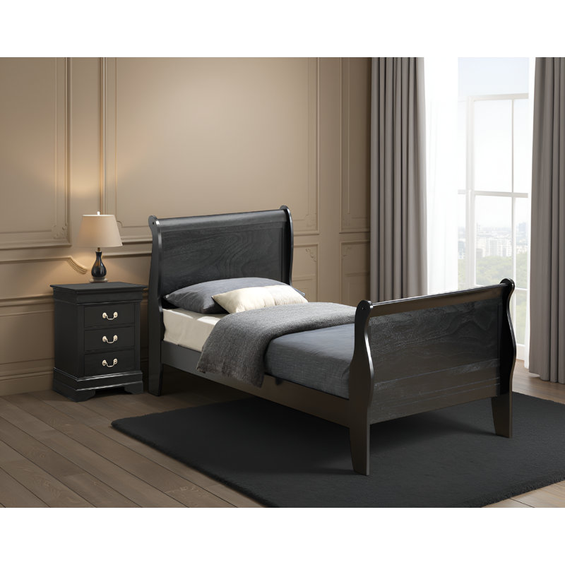 Ensemble de chambre à coucher avec lit-bateau 2 pièces Roskilde, Black, Twin