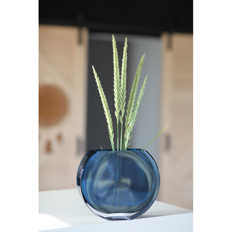 Glass - Vase - Blue - Round - 9.25" Long - Teal Sapphire Magnificient Color - Heavy Durable -  Made in Europe - by Barski