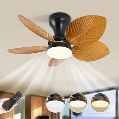 26 Inch Tropical Ceiling Fan With LED Light, Outdoor Gazebo Patio Palm Leaf Fan Light, 5 Leaf Blades, Boho Ceiling Fan, Flush Mount Ceiling Fan With R -  Bay Isle Home™, 65410C91DF40435E82B75407ABE9F32F