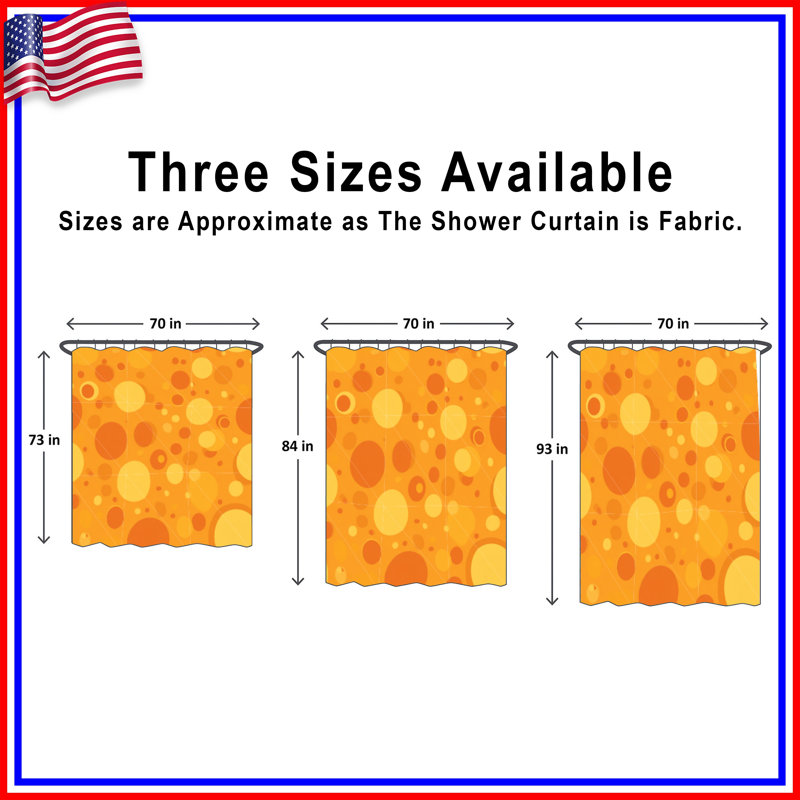Rideau de douche cercles - décor de salle de bain abstrait Mid-Century moderne, H 73 po x l 70 po, Orange à pois