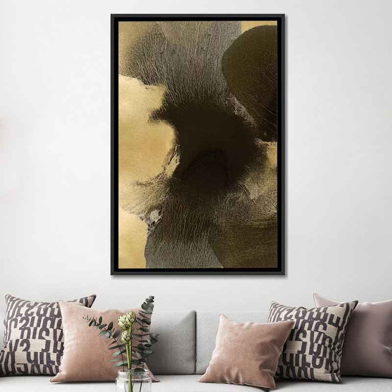 «Circulation Gold I», reproduction sur toile, H 26 po x l 18 po x P 1,5 po, Toile encadrée noire, Pas de tapis