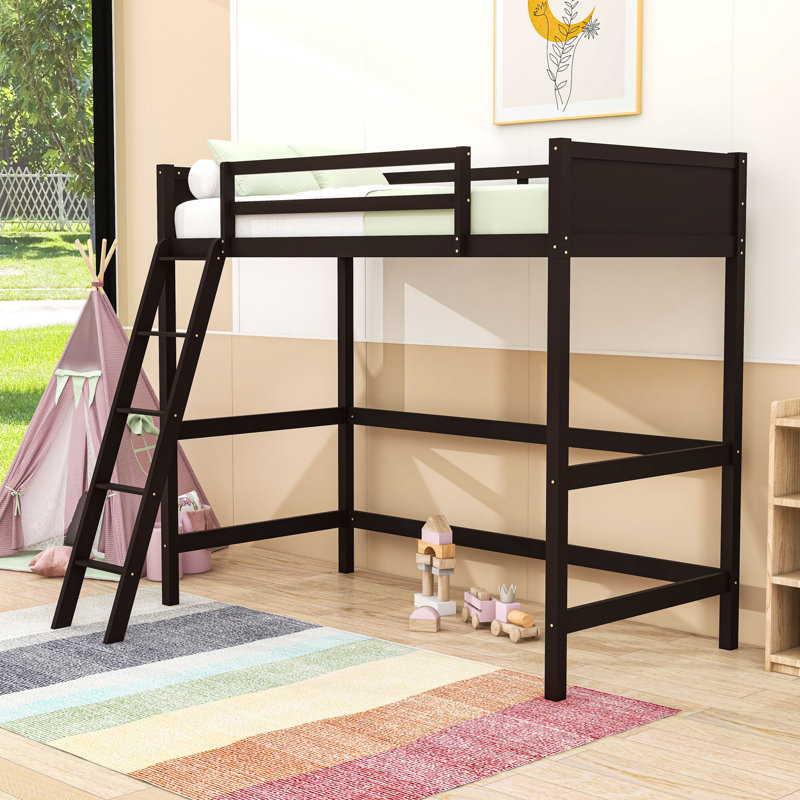 Twin Wooden Loft Bed with Sturdy Ladder