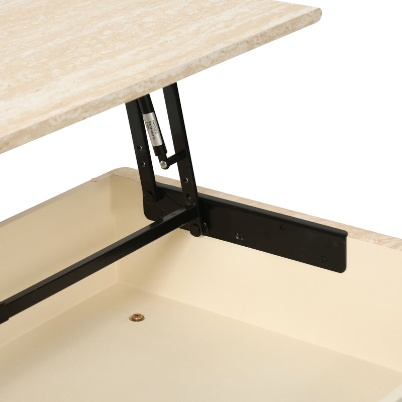 Table basse à plateau relevable, bureau moderne en bois avec rangement caché, Beige