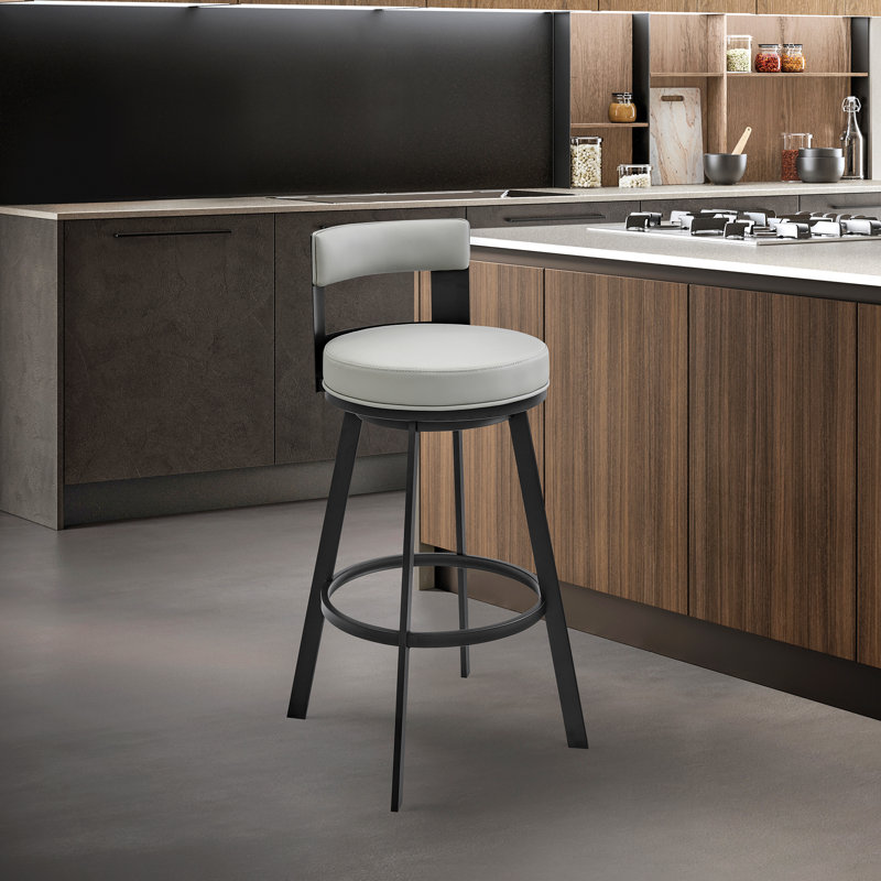 Tabouret de bar à hauteur de comptoir en acier inoxydable et pivotant Kevontae, Siège noir / cadre gris clair