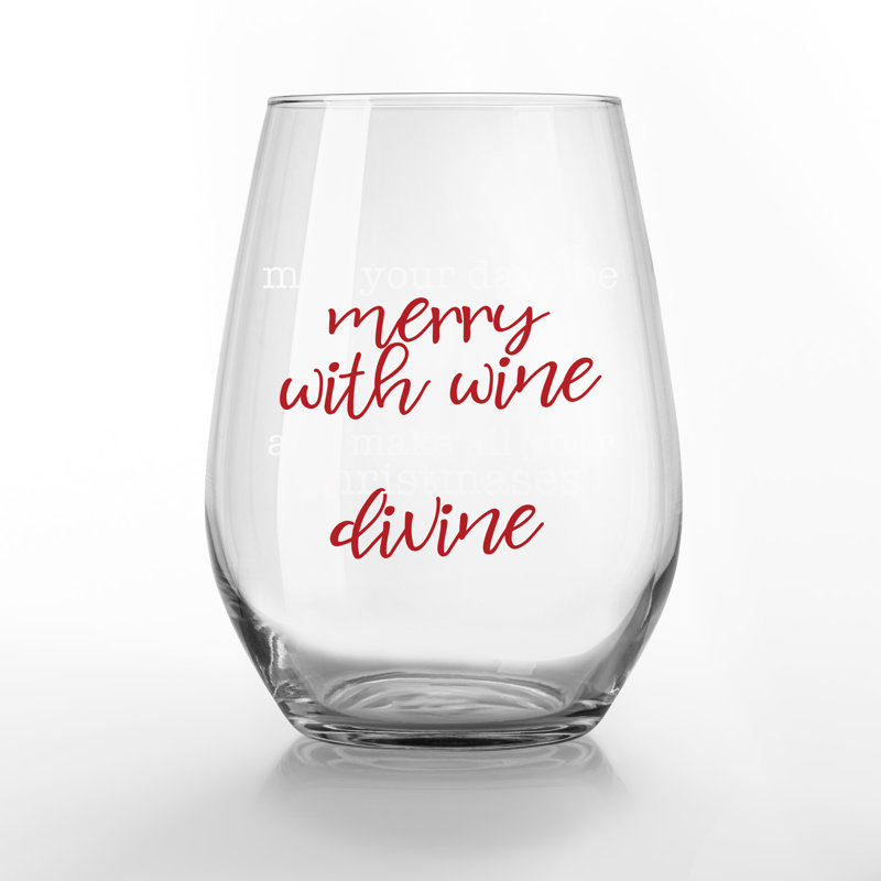 Merry with Wine Printed Stemless Wine Glass