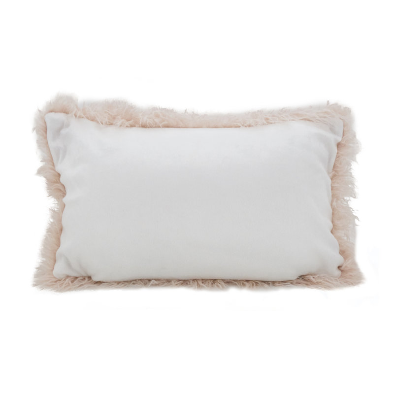 Andrimont Rectangular Faux Fur Pillow Cover & Insert, Rose, 12"H x 20"W