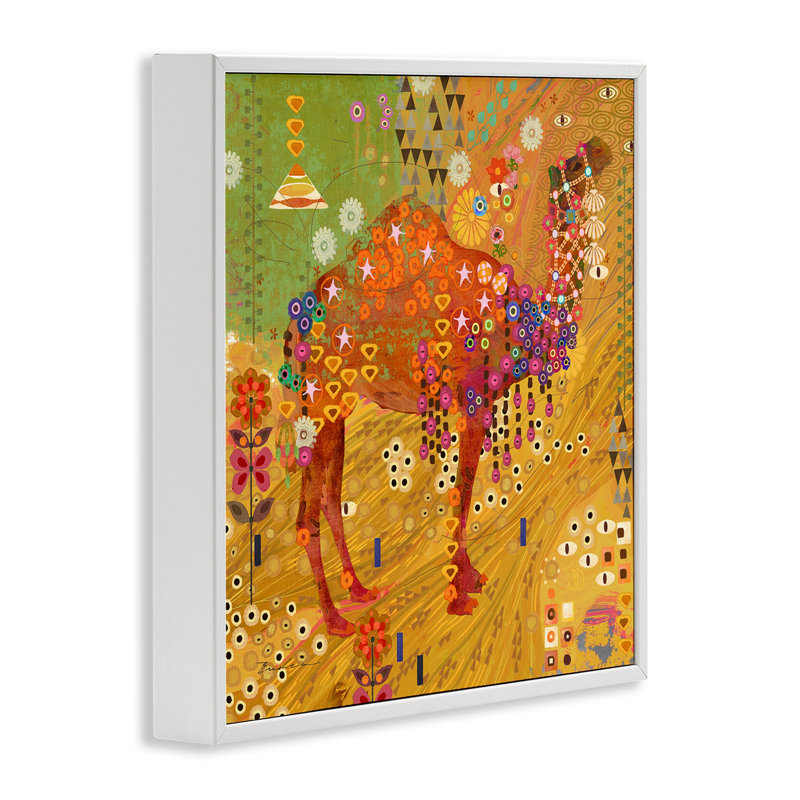 Boho à motif chameau encadré sur bois, H 24 po x l 24 po x P 1,5 po, Giclée encadrée blanc bord de mer