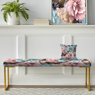 Banc floral rembourré or