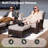 6 Pieces Outdoor Wicker Swivel Chair Set With Cushions, Coffee Table, Ottomans-1448199224
