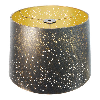 Metal Etching Starlight Lampshade,Drum Lampshades for Table and Floor Lamps | Exquisite Star Pattern, Antique Copper Exterior and Gold Interior, 10" Top X 12" Bottom X 8" High, Spider Fitting