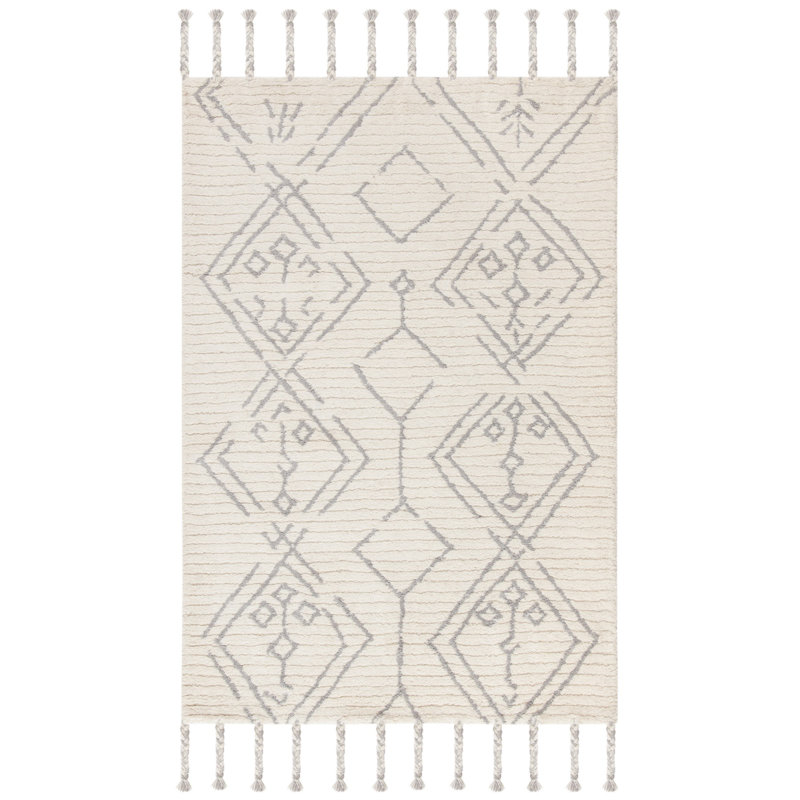 Ezzie Southwestern Handmade Tufted Wool Ivory/Silver Area Rug, Rectangle 4' x 6'