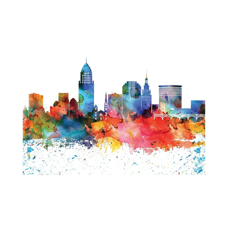 Horizon aquarelle coloré de Cleveland, H 18 po x l 26 po x P 1,5 po