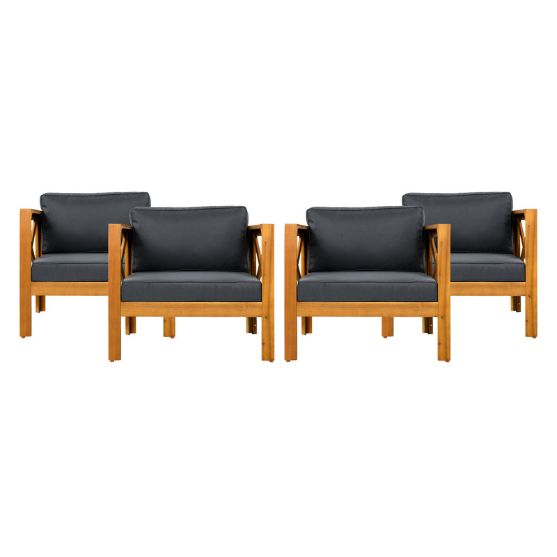 Fauteuil club d'extérieur en bois avec finition et coussins en tissu imperméable, taille compacte pour 4 espaces de jardin - Finition gris foncé, facile à assembler