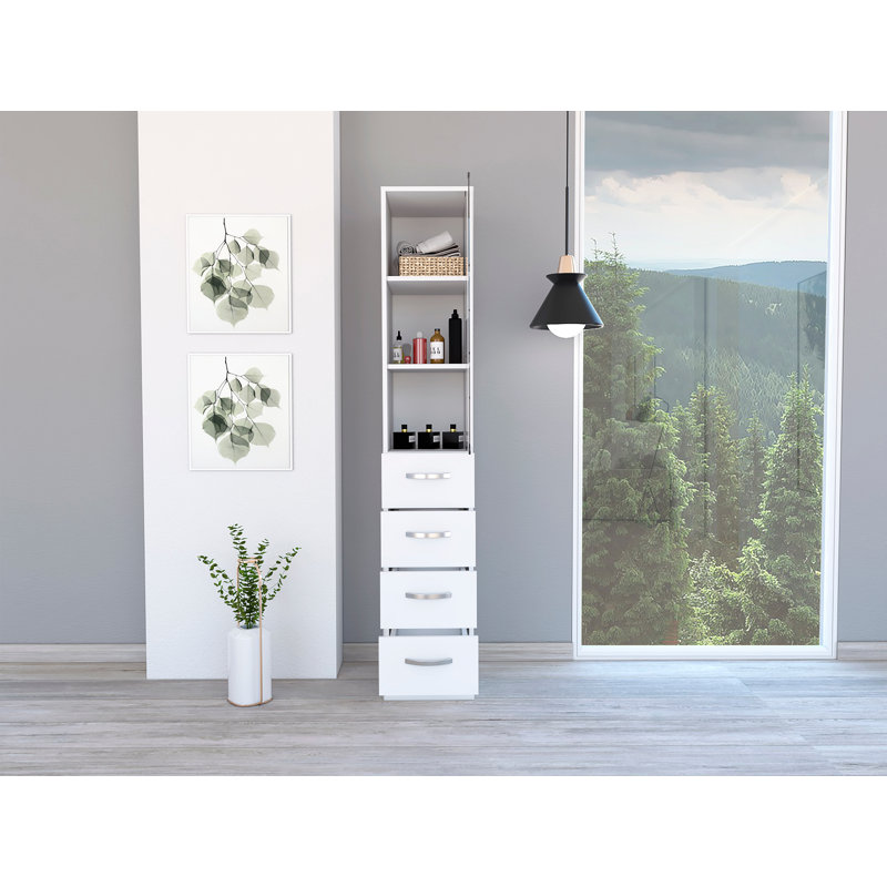 Armoire à linge, trois tablettes, quatre tiroirs