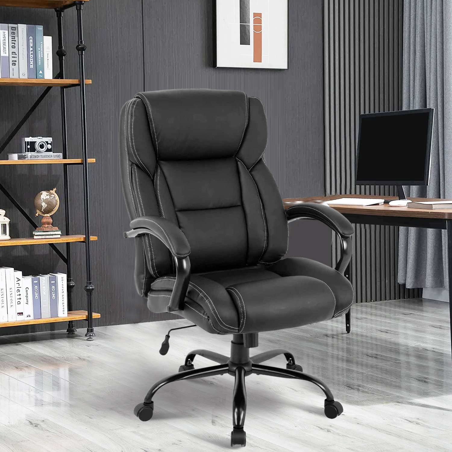 YAMASORO Ergonomic Executive Office Chair High Back Leather Computer Chair,Office  Desk Chair with arms and Wheels, Swivel for Women, Men