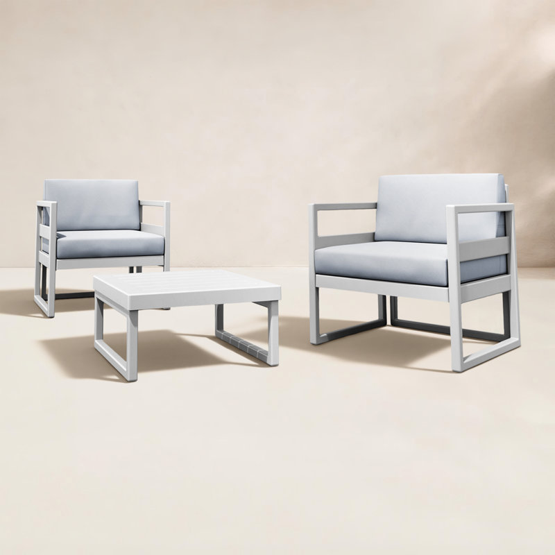 Ensemble de conversation avec coussins 3 pièces Kalani, Toile granit Sunbrella®, Gris argenté
