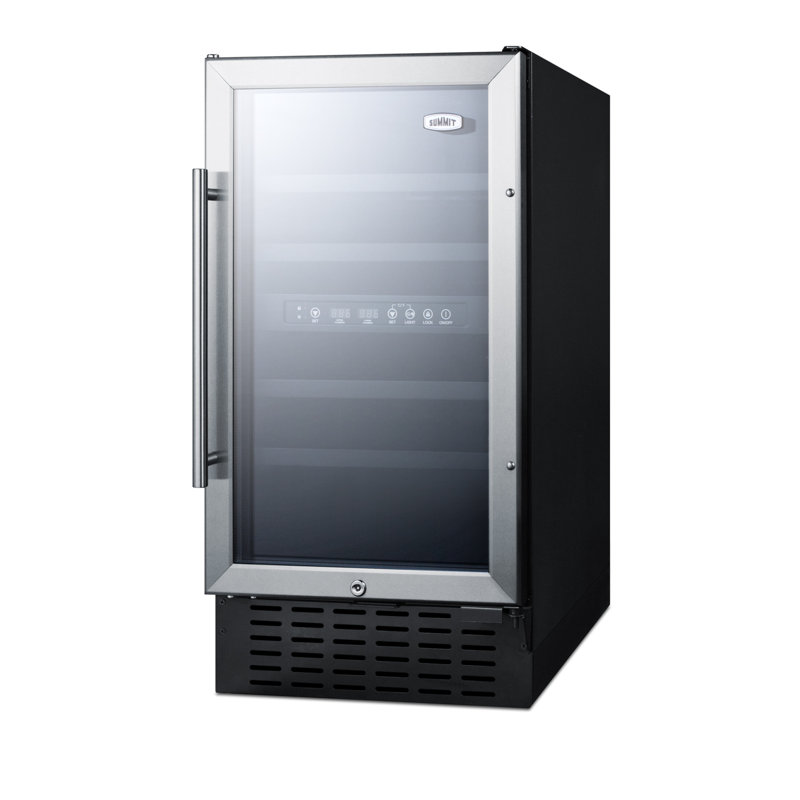 Summit Appliance Dual Zone 17.75'' 28 Bottle Wine Refrigerator with Reversible Door, Black