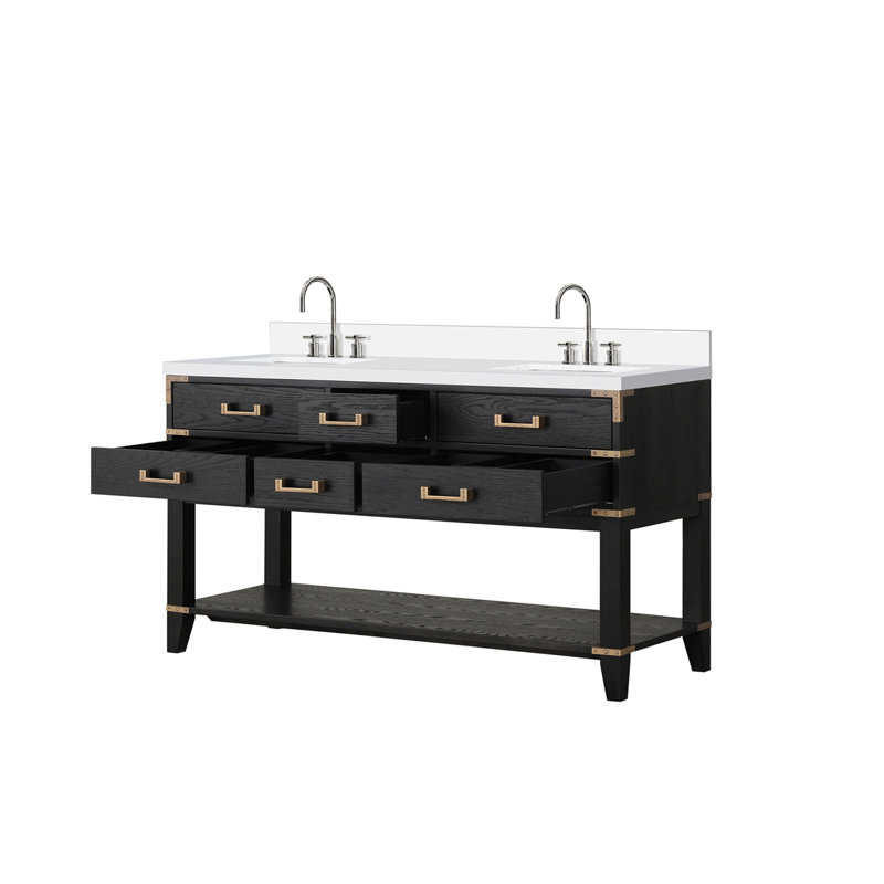Meuble-lavabo double avec comptoir en quartz